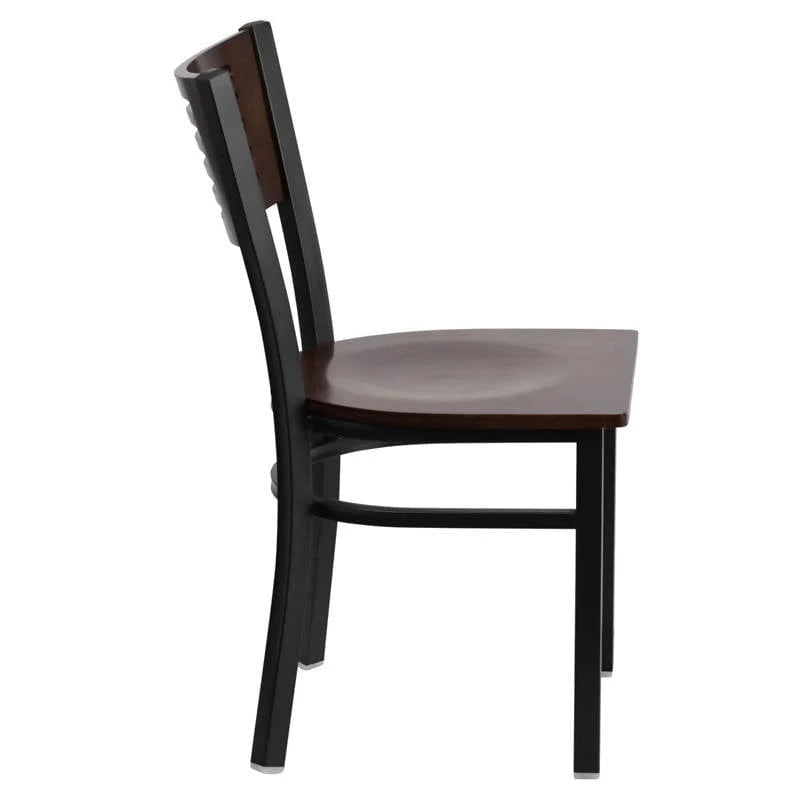 HERCULES Series Black Slat Back Metal Restaurant Chair - Walnut Wood Back & Seat [XU-DG-6G5B-WAL-MTL-GG] Pie's Variety Store