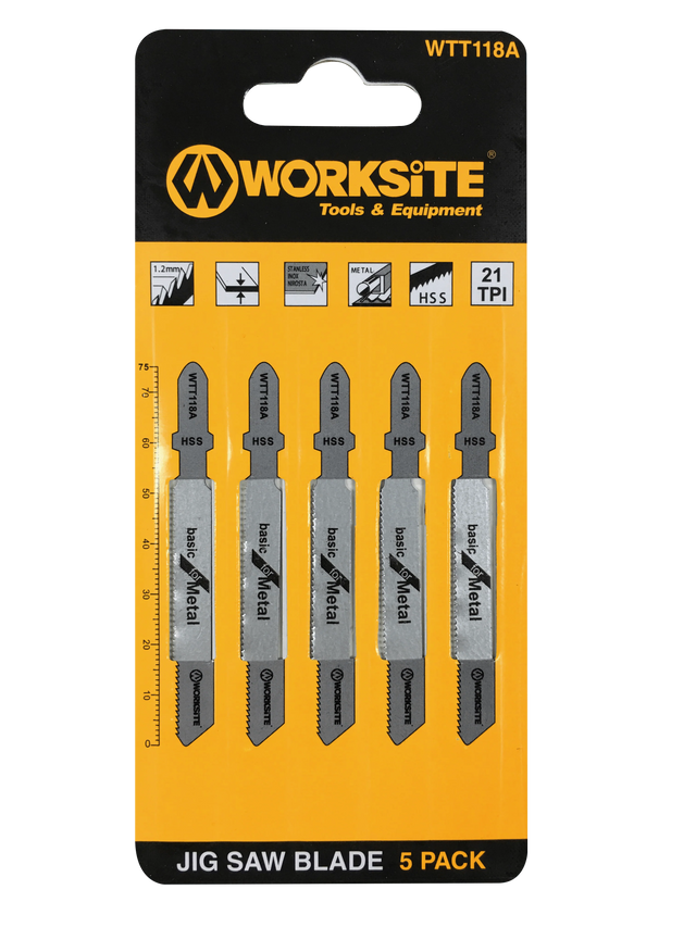 WORKSITE Jigsaw Blade 5 Pcs Set 3 inch X 5/16 inch 21 TPI