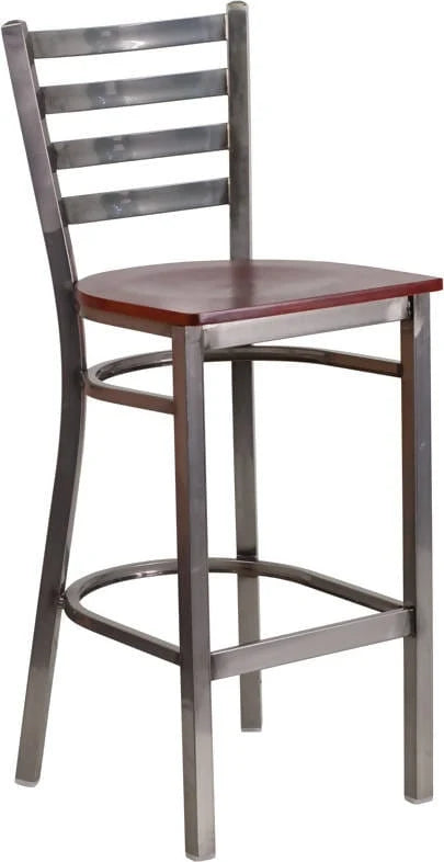 HERCULES Series Clear Coated Ladder Back Metal Restaurant Barstool - Cherry Wood Seat [XU-DG697BLAD-CLR-BAR-CHYW-GG] Pie's Variety Store