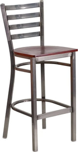 HERCULES Series Clear Coated Ladder Back Metal Restaurant Barstool - Cherry Wood Seat [XU-DG697BLAD-CLR-BAR-CHYW-GG] Pie's Variety Store