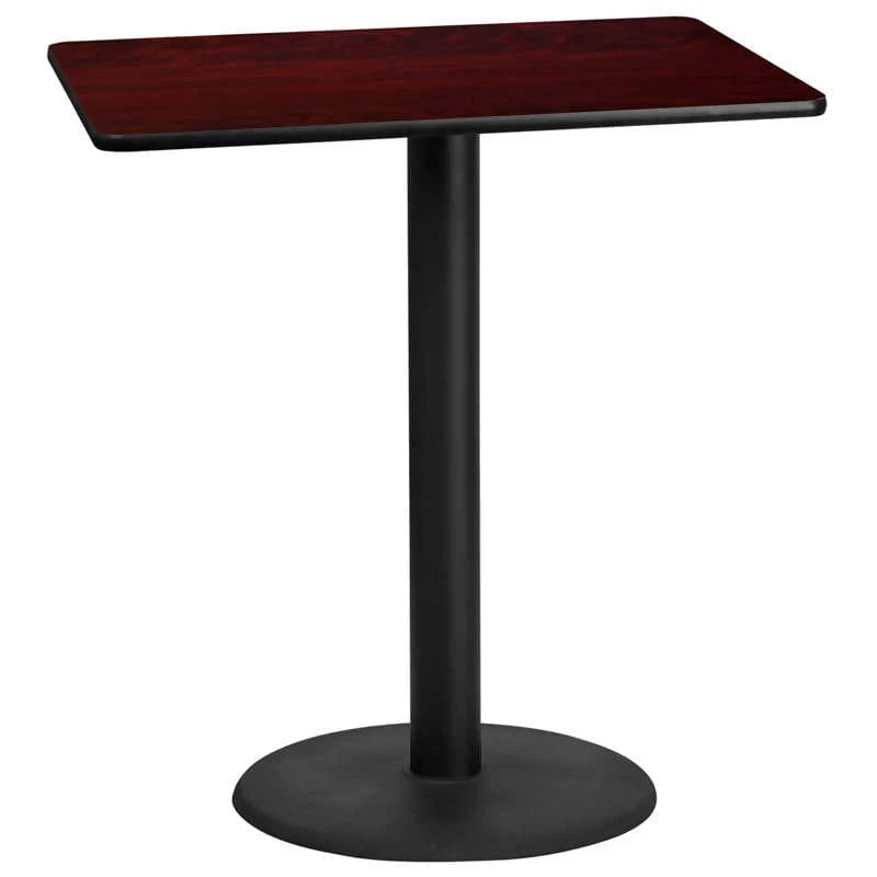 30'' x 42'' Rectangular Black Laminate Table Top with 24'' Round Bar Height Table Base [XU-BLKTB-3042-TR24B-GG] Fl Furniture
