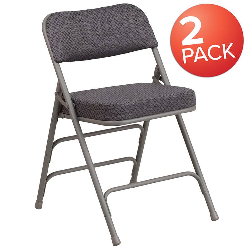2 Pk. HERCULES Series Premium Curved Triple Braced & Double Hinged Gray Fabric Metal Folding Chair 2-AW-MC320AF-GRY-GG Fl Furniture