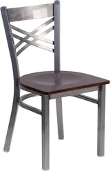 HERCULES Series Clear Coated ''X'' Back Metal Restaurant Chair - Cherry Wood Seat [XU-6FOB-CLR-CHYW-GG] Pie's Variety Store