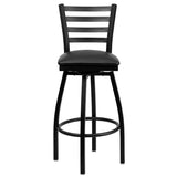 HERCULES Series Black Ladder Back Swivel Metal Barstool - Black Vinyl Seat [XU-6F8B-LADSWVL-BLKV-GG] Pie's Variety Store