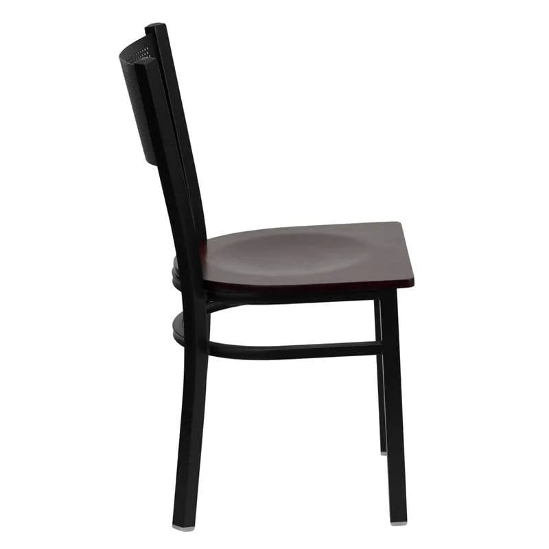 HERCULES Series Black Grid Back Metal Restaurant Chair - Cherry Wood Seat [XU-DG-60115-GRD-CHYW-GG] Pie's Variety Store