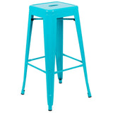 30" High Metal Indoor Bar Stool in Teal - Stackable Set of 4 [4-ET-31320-30-TL-R-GG] Fl Furniture