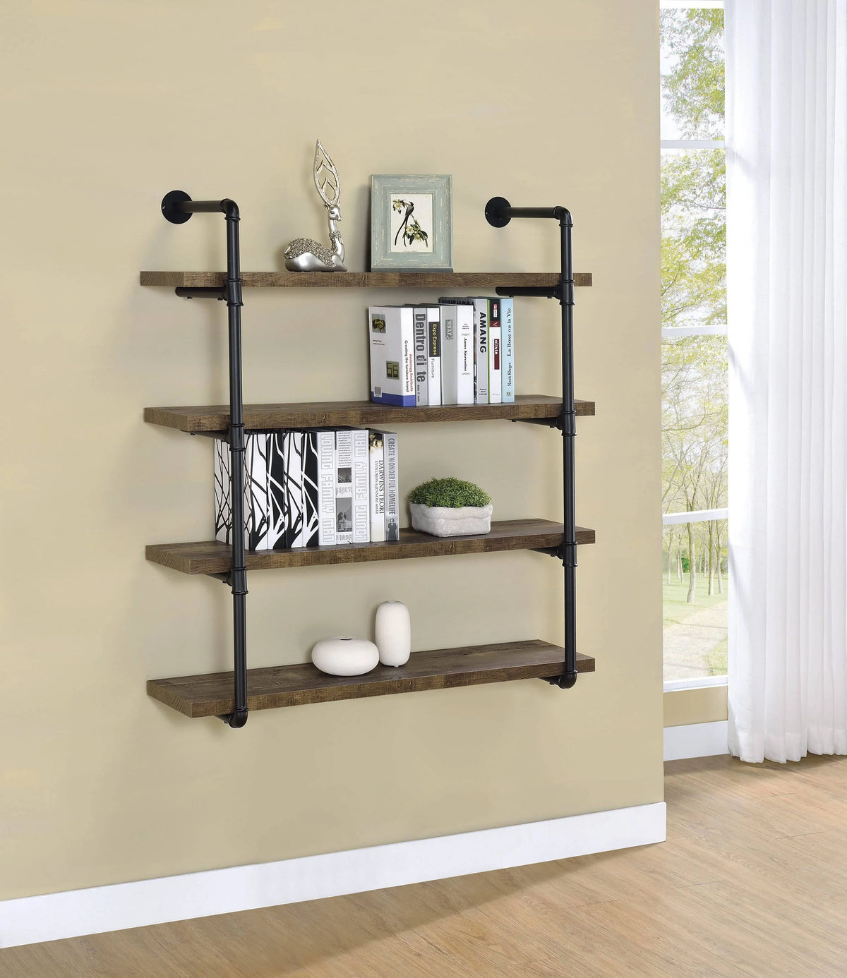 40-Inch Wall Shelf Black And Rustic Oak - 804417 Pie's Variety Store