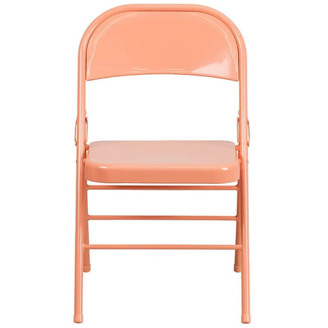 2 Pk. HERCULES COLORBURST Series Sedona Coral Triple Braced & Double Hinged Metal Folding Chair [2-HF3-CORAL-GG] Fl Furniture