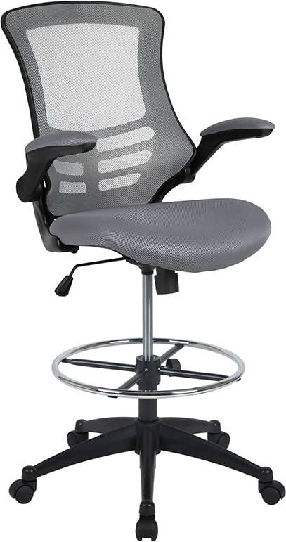 Mid-Back Mesh Ergonomic Drafting Chair with Adjustable Foot Ring and Flip-Up Arms - BL-X-5M-D-BLUE-GG / BL-X-5M-D-DKGY-GG / BL-X-5M-D-GG / BL-X-5M-D-RED-GG / BL-X-5M-D-WH-GG ADRIAN'S ELECTRONICS