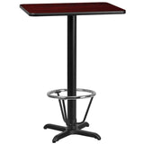 24'' x 30'' Rectangular Black Laminate Table Top with 22'' x 22'' Bar Height Table Base and Foot Ring [XU-BLKTB-2430-T2222B-3CFR-GG] Fl Furniture
