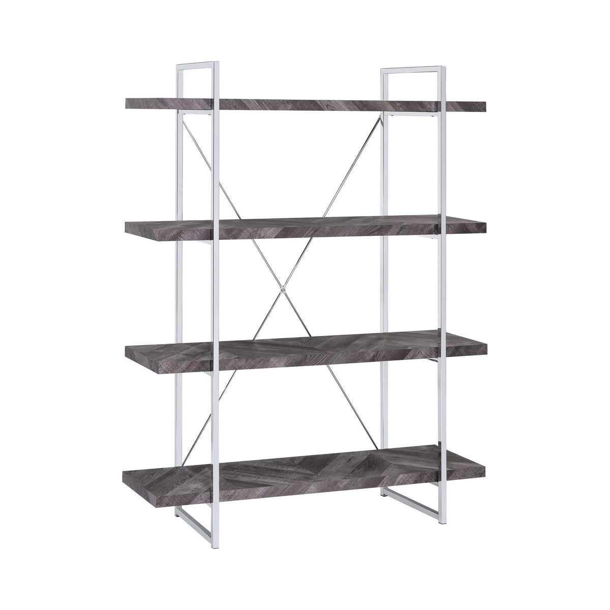 Grimma 4-Shelf Bookcase Rustic Grey Herringbone - 802613 Pie's Variety Store