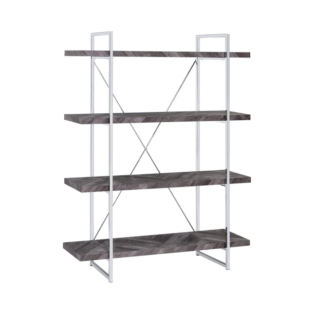 Grimma 4-Shelf Bookcase Rustic Grey Herringbone - 802613 Pie's Variety Store