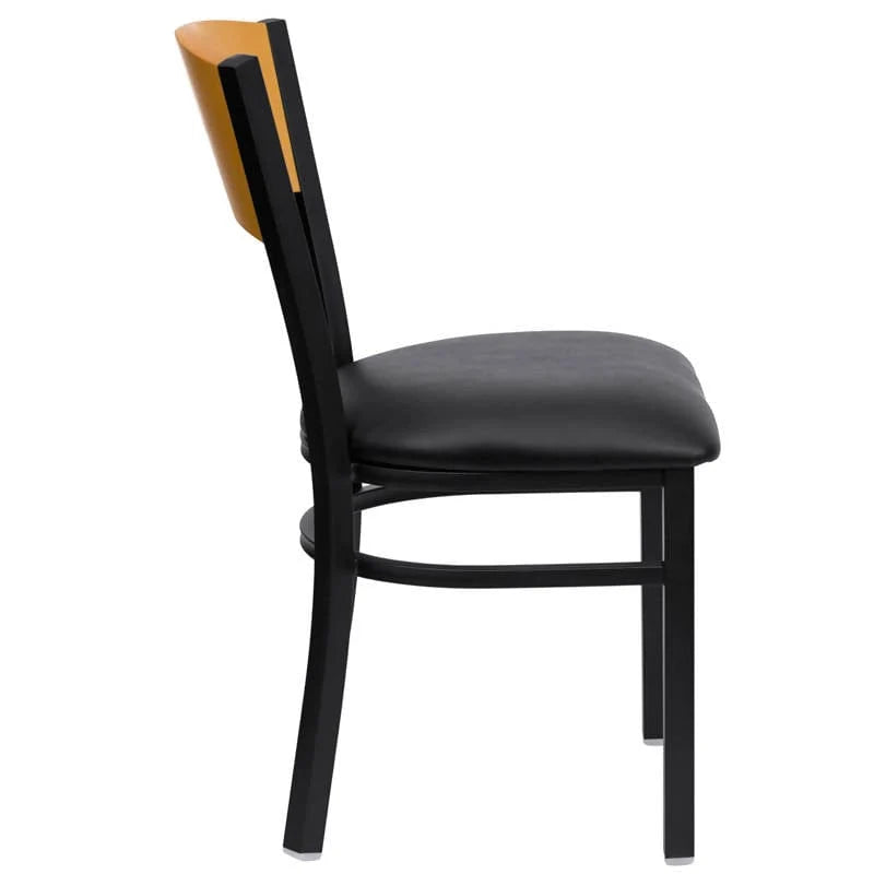 HERCULES Series Black Circle Back Metal Restaurant Chair - Natural Wood Back