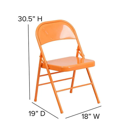 2 Pk. HERCULES COLORBURST Series Orange Marmalade Triple Braced & Double Hinged Metal Folding Chair [2-HF3-ORANGE-GG] Fl Furniture