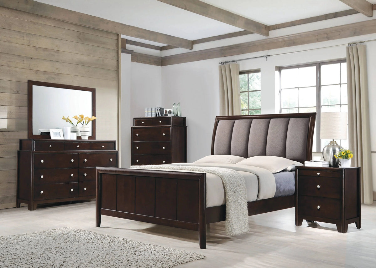 Madison Queen Bed With Upholstered Headboard Taupe Grey And Dark Merlot 4 PIECE Set - SET4PC204881Q Pie's Variety Store