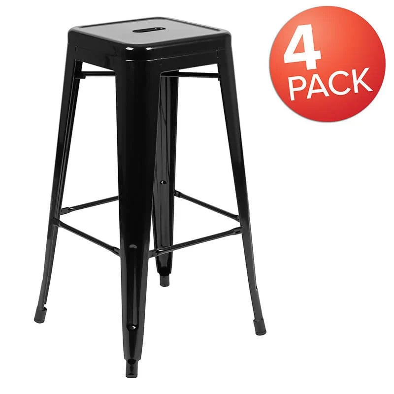 30" High Metal Indoor Bar Stool in Black - Stackable Set of 4 [4-ET-31320-30-BK-R-GG] Fl Furniture