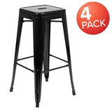 30" High Metal Indoor Bar Stool in Black - Stackable Set of 4 [4-ET-31320-30-BK-R-GG] Fl Furniture