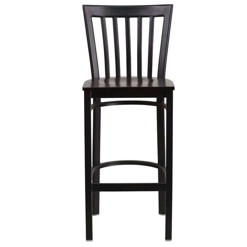 HERCULES Series Black School House Back Metal Restaurant Barstool - Cherry Wood Seat [XU-DG6R8BSCH-BAR-CHYW-GG] Pie's Variety Store