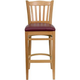 HERCULES Series Vertical Slat Back Natural Wood Restaurant Barstool - Black Vinyl Seat [XU-DGW0008BARVRT-NAT-BLKV-GG] Pie's Variety Store