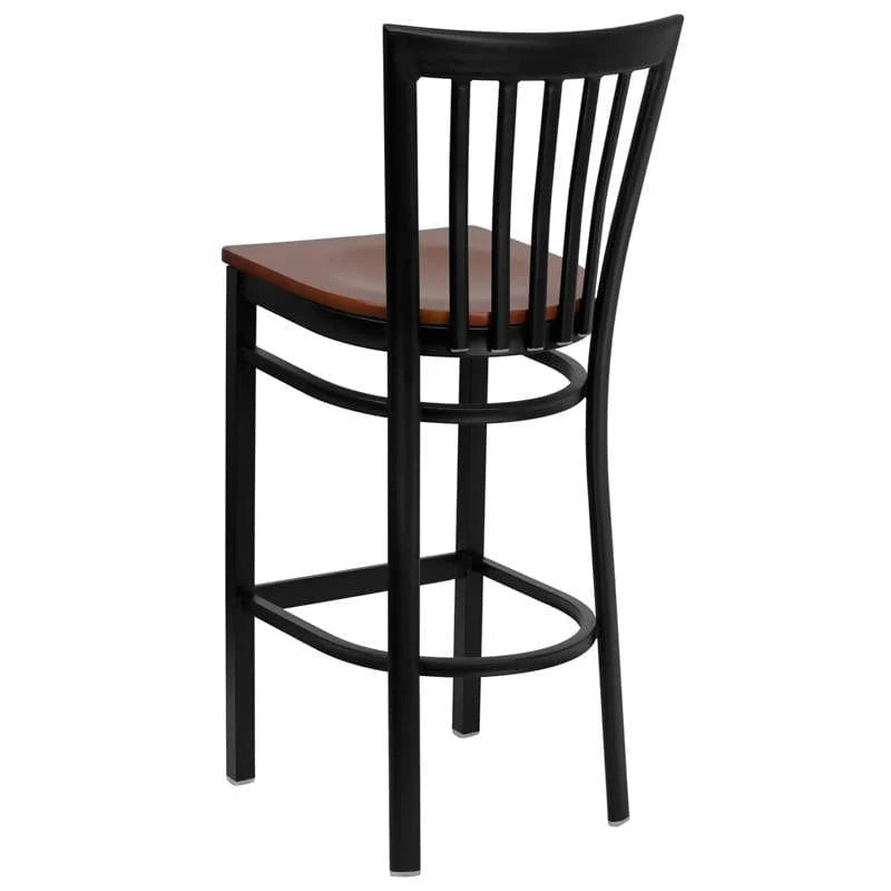 HERCULES Series Black School House Back Metal Restaurant Barstool - Cherry Wood Seat [XU-DG6R8BSCH-BAR-CHYW-GG] Pie's Variety Store
