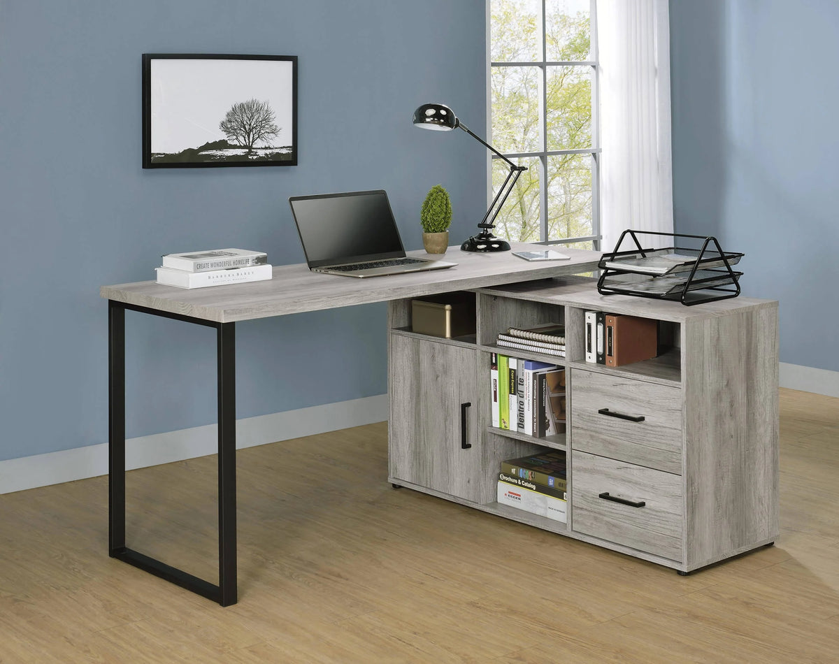 Hertford L-Shape Office Desk With Storage Grey Driftwood - 804462 Pie's Variety Store