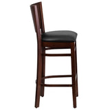 Lacey Series Solid Back Walnut Wood Restaurant Barstool - Black Vinyl Seat [XU-DG-W0094BAR-WAL-BLKV-GG] Pie's Variety Store