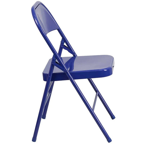 2 Pk. HERCULES COLORBURST Series Cobalt Blue Triple Braced & Double Hinged Metal Folding Chair [2-HF3-BLUE-GG] Fl Furniture