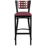 HERCULES Series Black Cutout Back Metal Restaurant Barstool - Mahogany Wood Back