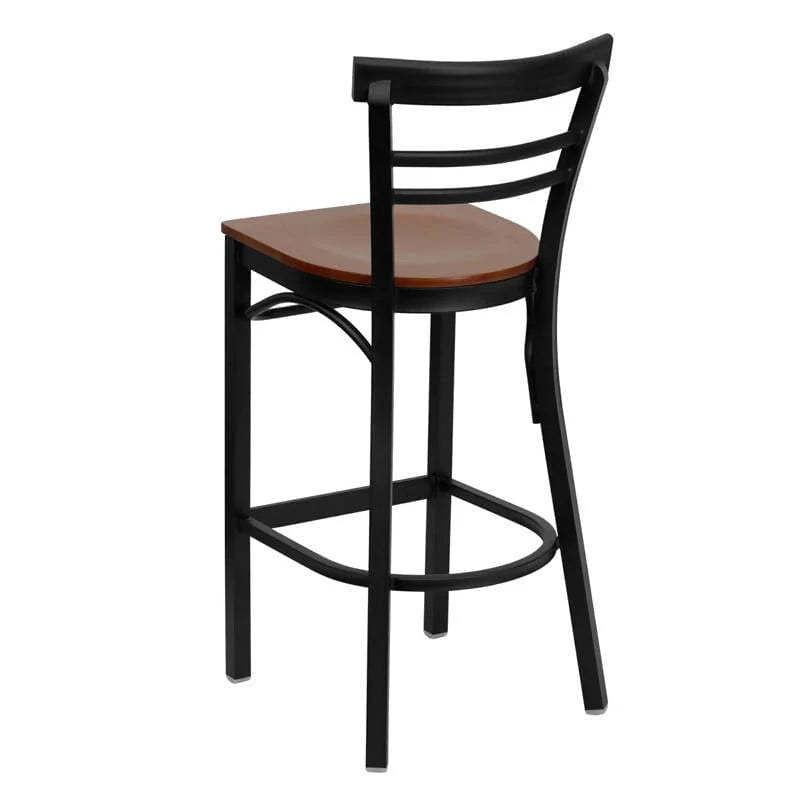 HERCULES Series Black Two-Slat Ladder Back Metal Restaurant Barstool - Cherry Wood Seat [XU-DG6R9BLAD-BAR-CHYW-GG] Pie's Variety Store