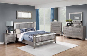 Leighton Queen Panel Bed With Mirrored Accents Mercury Metallic 4 PIECE Set - SET4PC204921Q Pie's Variety Store