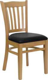 HERCULES Series Vertical Slat Back Natural Wood Restaurant Chair - Black Vinyl Seat [XU-DGW0008VRT-NAT-BLKV-GG] Pie's Variety Store