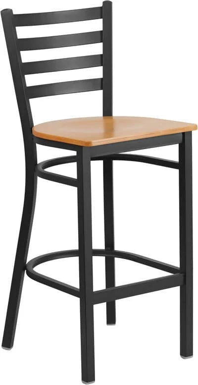 HERCULES Series Black Ladder Back Metal Restaurant Barstool - Cherry Wood Seat [XU-DG697BLAD-BAR-CHYW-GG] Pie's Variety Store