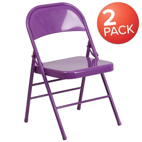 2 Pk. HERCULES COLORBURST Series Impulsive Purple Triple Braced & Double Hinged Metal Folding Chair [2-HF3-PUR-GG] Fl Furniture