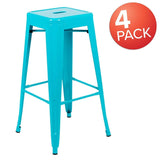30" High Metal Indoor Bar Stool in Teal - Stackable Set of 4 [4-ET-31320-30-TL-R-GG] Fl Furniture