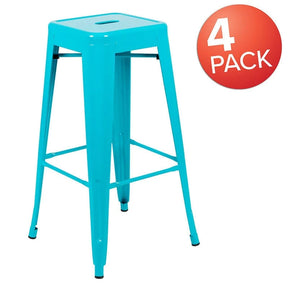 30" High Metal Indoor Bar Stool in Teal - Stackable Set of 4 [4-ET-31320-30-TL-R-GG] Fl Furniture