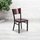 HERCULES Series Black Cutout Back Metal Restaurant Chair - Mahogany Wood Back & Seat [XU-DG-60117-MAH-MTL-GG] Pie's Variety Store