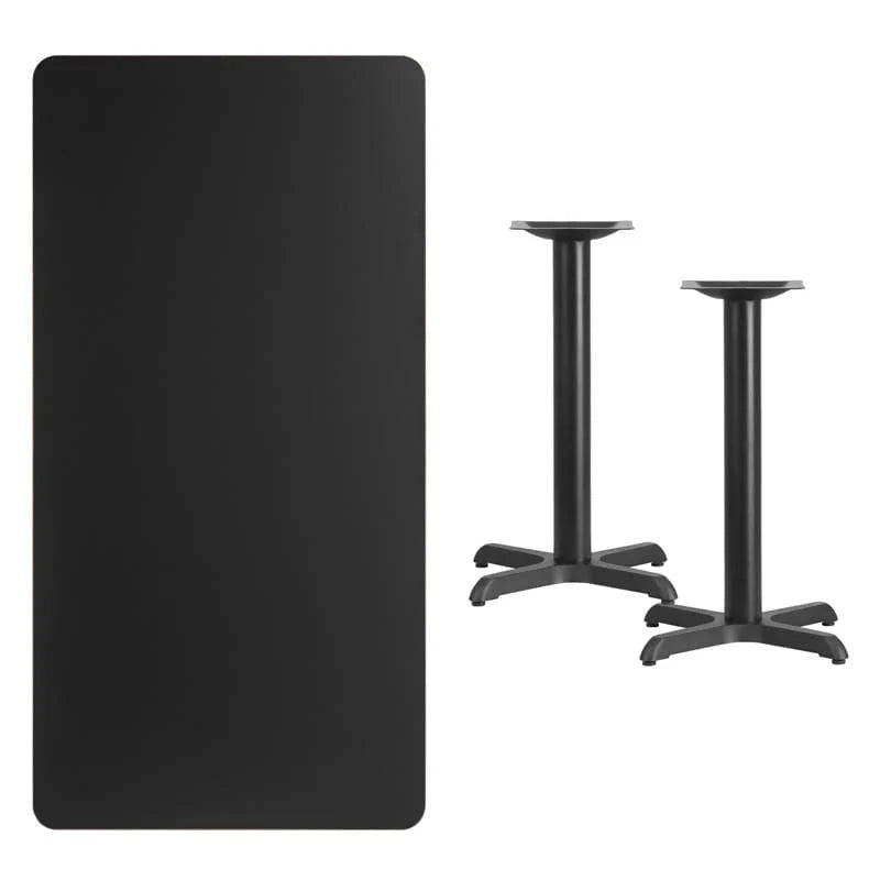 30'' x 60'' Rectangular Black Laminate Table Top with 22'' x 22'' Table Height Bases [XU-BLKTB-3060-T2222-GG] Pie's Variety Store