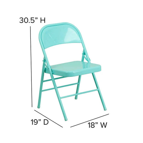 2 Pk. HERCULES COLORBURST Series Tantalizing Teal Triple Braced & Double Hinged Metal Folding Chair [2-HF3-TEAL-GG] Fl Furniture