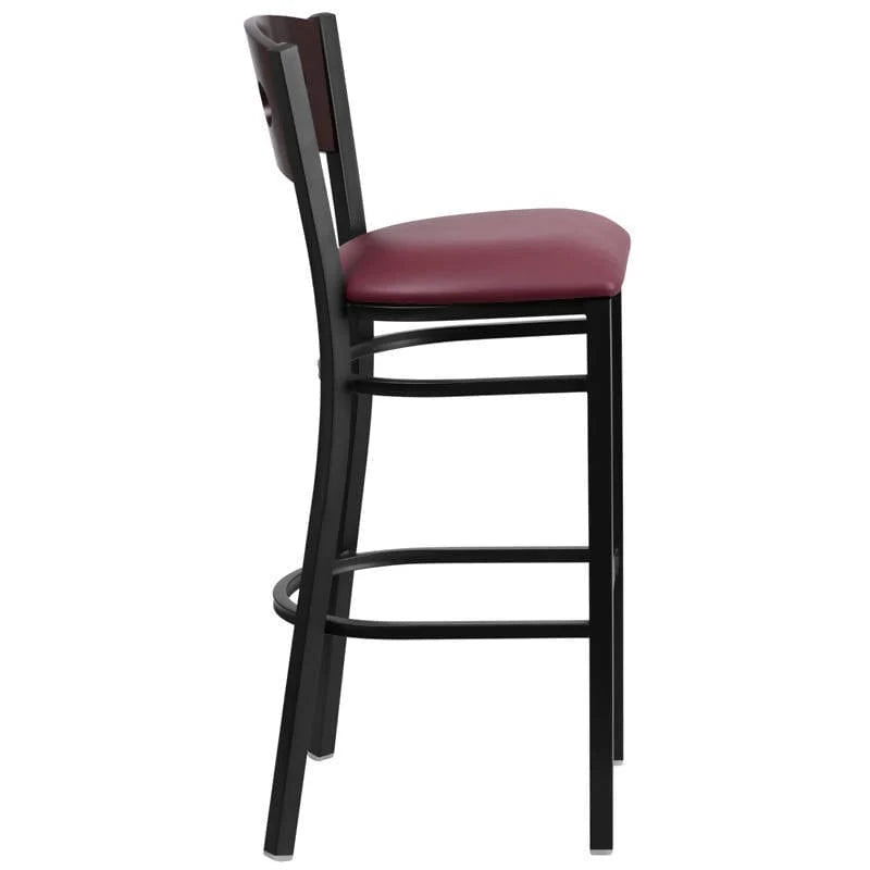 HERCULES Series Black 3 Circle Back Metal Restaurant Barstool - Walnut Wood Back