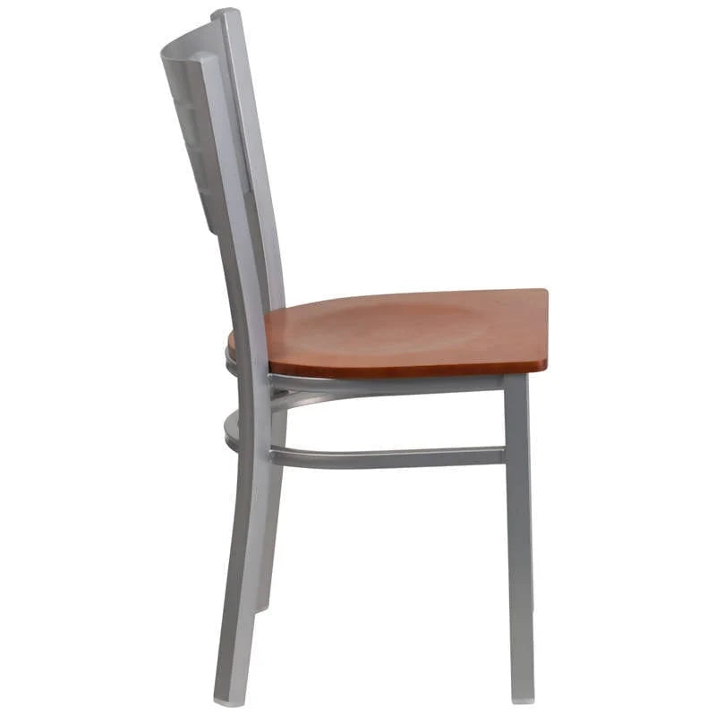 HERCULES Series Silver Slat Back Metal Restaurant Chair - Cherry Wood Seat [XU-DG-60401-CHYW-GG] Pie's Variety Store