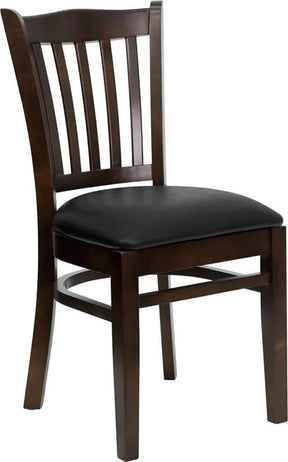 HERCULES Series Vertical Slat Back Walnut Wood Restaurant Chair - Black Vinyl Seat [XU-DGW0008VRT-WAL-BLKV-GG] Pie's Variety Store