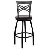 HERCULES Series Black ''X'' Back Swivel Metal Barstool - Cherry Wood Seat [XU-6F8B-XSWVL-CHYW-GG] Pie's Variety Store