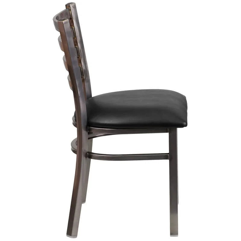 HERCULES Series Clear Coated Ladder Back Metal Restaurant Chair - Black Vinyl Seat [XU-DG694BLAD-CLR-BLKV-GG] Pie's Variety Store