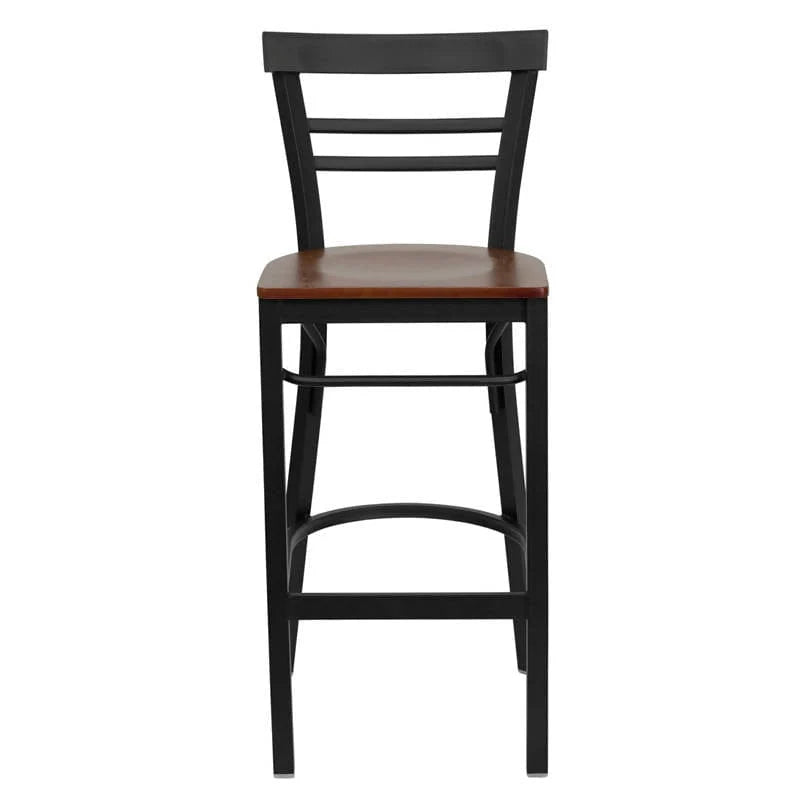HERCULES Series Black Two-Slat Ladder Back Metal Restaurant Barstool - Cherry Wood Seat [XU-DG6R9BLAD-BAR-CHYW-GG] Pie's Variety Store