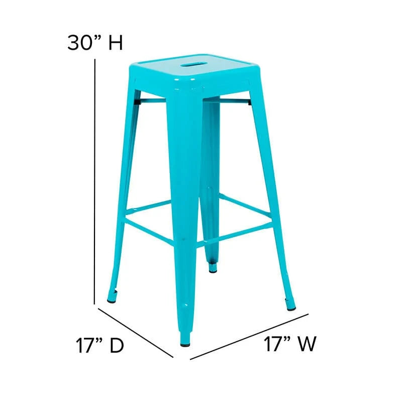 30" High Metal Indoor Bar Stool in Teal - Stackable Set of 4 [4-ET-31320-30-TL-R-GG] Fl Furniture