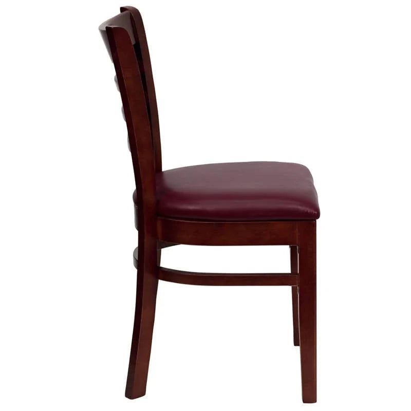 HERCULES Series Ladder Back Mahogany Wood Restaurant Chair - Black Vinyl Seat [XU-DGW0005LAD-MAH-BLKV-GG] Pie's Variety Store