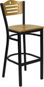 HERCULES Series Black Slat Back Metal Restaurant Barstool - Natural Wood Back & Seat [XU-DG-6H3B-SLAT-BAR-NATW-GG] Pie's Variety Store