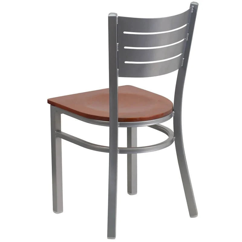 HERCULES Series Silver Slat Back Metal Restaurant Chair - Cherry Wood Seat [XU-DG-60401-CHYW-GG] Pie's Variety Store
