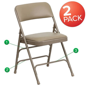 2 Pk. HERCULES Series Curved Triple Braced & Double Hinged Beige Vinyl Metal Folding Chair [2-HA-MC309AV-BGE-GG] Fl Furniture