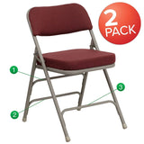 2 Pk. HERCULES Series Premium Curved Triple Braced & Double Hinged Burgundy Fabric Metal Folding Chair [2-HA-MC320AF-BG-GG] Fl Furniture